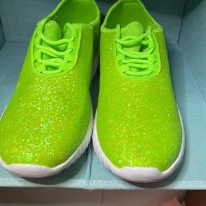 The pictures don’t do the sparkle justice. Chunky glitter, neon green sneakers.